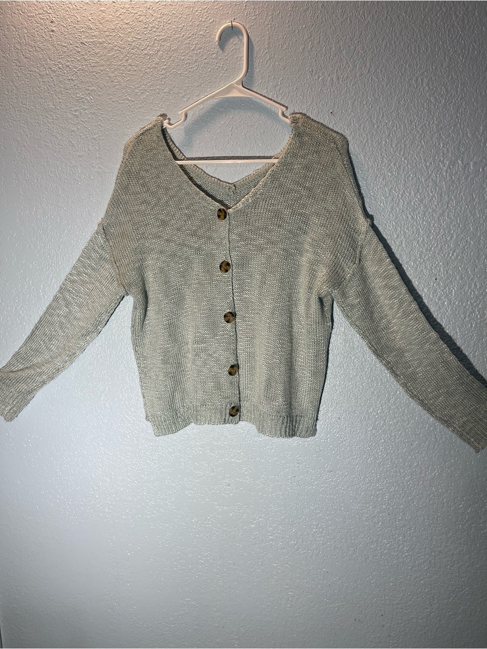 Hippie Rose Neutral Light Blue V-Neck Button Cardigan